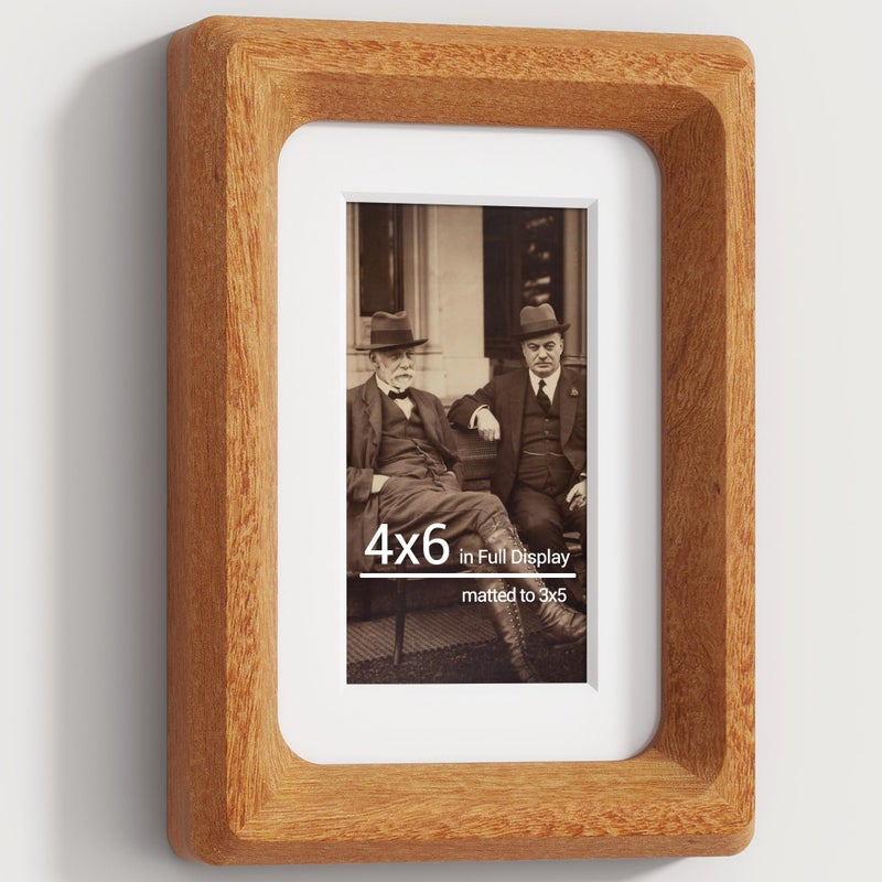 Heimlove 4x6 Picture Frames Natural Teak,Original Wood Hand Make Crafted Photo Frame with Mat to 3 x 5 Graduation Picture Display,Family Picture,Wedding Picture Tabletop & Wall Decoration - Image 1